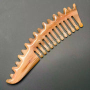 Argali Horn Wide-Tooth Comb — Wave-Crest Design, Ink-Wash Grain