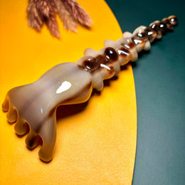 Large Yak Horn Scalp Rake — Five-Tine Comb with Beaded Shaft