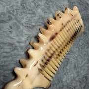[Rare Creamy Gold] Dual-Sided Mature Argali Horn Scalp Massage Comb | Fine & Wide Teeth Meridian Gua Sha Tool with Sea Urchin Handle | 100% Natural & Un-dyed