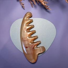 [Rare Amber Gold] Pocket-Sized Argali Horn Scalp Massage Comb | Crescent Moon Meridian Gua Sha & Acupressure Point Tool | 100% Natural Anti-Static Hair Care