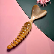 Yak Horn Heart Gua Sha Comb — Beaded Wave Handle, Face & Scalp Tool