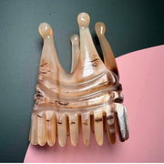 [Rare Creamy Gold] Crown-Shaped Mature White Water Buffalo Horn Scalp Massage Cup | 3D Meridian Head Massager with Hidden Texture | 100% Natural, Un-dyed & Eco-Friendly