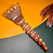 Large Yak Horn Scalp Rake — Wide Fan Comb, Speckled Grain
