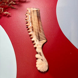 [Rare Creamy Gold] Dual-Sided Mature Argali Horn Scalp Massage Comb | Fine & Wide Teeth Meridian Gua Sha Tool with Sea Urchin Handle | 100% Natural & Un-dyed