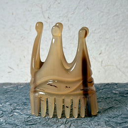 [Rare Creamy Gold] Crown-Shaped Mature White Water Buffalo Horn Scalp Massage Cup | 3D Meridian Head Massager with Hidden Texture | 100% Natural, Un-dyed & Eco-Friendly