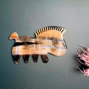 White Buffalo Horn Comb — Little Horse Silhouette, Hand-Carved