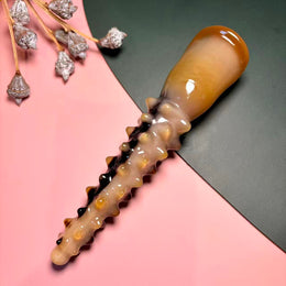 Yak Horn Beauty Wand — Sea-Cucumber Bead Silhouette, Body & Facial Gua Sha