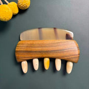Yak Horn Gua Sha & Scalp Comb, Five-Tooth Wooden Massager