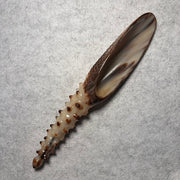 [Rare Gold & Cream White] Mature Yak Horn Diamond-Textured Gua Sha Tool | Beaded Acupressure Handle | Eco-Friendly Resin-Free Meridian Massager