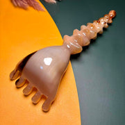 Large Yak Horn Scalp Rake — Wide Fan Comb, Speckled Grain