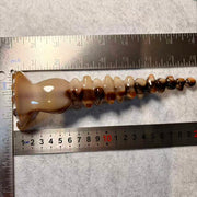 Large Yak Horn Scalp Rake — Five-Tine Comb with Beaded Shaft