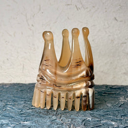 [Rare Creamy Gold] Crown-Shaped Mature White Water Buffalo Horn Scalp Massage Cup | 3D Meridian Head Massager with Hidden Texture | 100% Natural, Un-dyed & Eco-Friendly