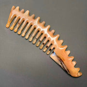 Argali Horn Wide-Tooth Comb — Wave-Crest Design, Ink-Wash Grain
