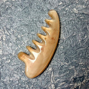 [Rare Amber Gold] Pocket-Sized Argali Horn Scalp Massage Comb | Crescent Moon Meridian Gua Sha & Acupressure Point Tool | 100% Natural Anti-Static Hair Care
