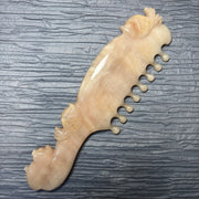 [Rare Creamy Gold] Hand-Carved Argali Horn Scalp Massage Comb | Double Fish Craft Meridian Gua Sha Tool | 100% Natural, Eco-Friendly & Un-dyed