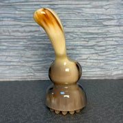 Yak Horn Rabbit Scalp Massager — Charcoal-Patched Grain, Hand-Carved