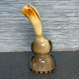 Eyes & Face Yak Horn Massager — Charcoal-Patched Grain, Hand-Carved