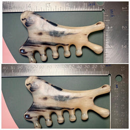 Argali Horn Antler-Fork Comb — Ink-Wash Cloud Grain, Hand-Carved Acupressure Tool