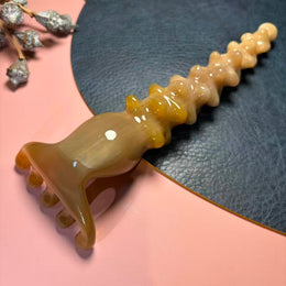 Large Yak Horn Scalp Rake — Translucent Amber, Slender Tines
