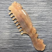 [Rare Creamy Gold] Hand-Carved Argali Horn Scalp Massage Comb | Double Fish Craft Meridian Gua Sha Tool | 100% Natural, Eco-Friendly & Un-dyed