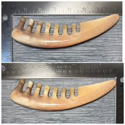 [Rare Natural Horn Shape] Mature Argali Horn Scalp Massage Comb | Wavy Meridian Acupressure Brush | Eco-Friendly Resin-Free Hair Care Gua Sha Tool with Natural Crust