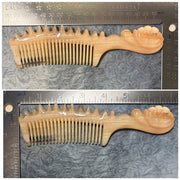 [Rare Creamy Gold] Dual-Sided Mature Argali Horn Scalp Massage Comb | Fine & Wide Teeth Meridian Gua Sha Tool with Sea Urchin Handle | 100% Natural & Un-dyed