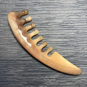 [Rare Natural Horn Shape] Mature Argali Horn Scalp Massage Comb | Wavy Meridian Acupressure Brush | Eco-Friendly Resin-Free Hair Care Gua Sha Tool with Natural Crust
