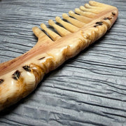 [20-30Y Rare Crust] Hand-Carved Argali Horn Scalp Massage Comb | Double Fish Pattern Vintage Meridian Gua Sha Tool | 100% Natural, Un-dyed & Eco-Friendly