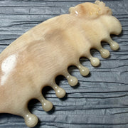 [Rare Creamy Gold] Hand-Carved Argali Horn Scalp Massage Comb | Double Fish Craft Meridian Gua Sha Tool | 100% Natural, Eco-Friendly & Un-dyed