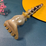 100% Handcrafted Large Natural Yak Horn Scalp Massager Comb | Rare Gold & Cream White Biomorphic Meridian Rake (Chemical-Free & Eco-Friendly)