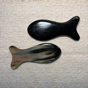Rare Creamy Gold Argali Horn Fish-Shaped Facial Massager | 2-Piece Set 100% Handcrafted Eye Acupressure Wand | Eco-Friendly Resin-Free Gua Sha Lifting Tools