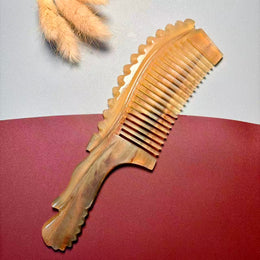 Argali Horn Zigzag Comb — Matching Wave-Edge Handle, Slim & Portable