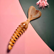 Yak Horn Heart Gua Sha Comb — Beaded Wave Handle, Face & Scalp Tool