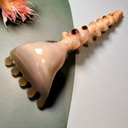 Large Yak Horn Scalp Rake — Triangular Fan Head, Mottled Neck