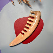 [Rare Natural Horn Shape] Mature Argali Horn Scalp Massage Comb | Wavy Meridian Acupressure Brush | Eco-Friendly Resin-Free Hair Care Gua Sha Tool with Natural Crust