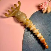 Large Yak Horn Scalp Rake — Honey Gold, Curled Tine Tips
