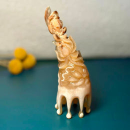 White Buffalo Horn Floral Carved Comb — Water-Drop Teeth, Artisan Sculpture