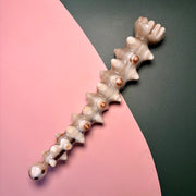 Pale Ivory Yak Horn Massage Wand — Star-Ridged, Lotus Pod Head