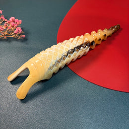 Rare Gold & Cream White Yak Horn Scalp Massager Rake | 100% Handcrafted Biomorphic Meridian Comb | Eco-Friendly & Resin-Free