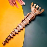 Large Yak Horn Scalp Rake — Five-Tine Comb with Beaded Shaft
