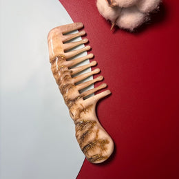 [20-30Y Rare Crust] Hand-Carved Argali Horn Scalp Massage Comb | Double Fish Pattern Vintage Meridian Gua Sha Tool | 100% Natural, Un-dyed & Eco-Friendly