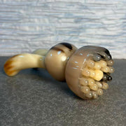 Yak Horn Rabbit Scalp Massager — Charcoal-Patched Grain, Hand-Carved