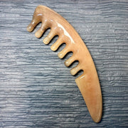[Rare Natural Horn Shape] Mature Argali Horn Scalp Massage Comb | Wavy Meridian Acupressure Brush | Eco-Friendly Resin-Free Hair Care Gua Sha Tool with Natural Crust