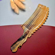 Argali Horn Zigzag Comb — Matching Wave-Edge Handle, Slim & Portable