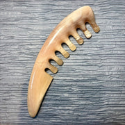 [Rare Natural Horn Shape] Mature Argali Horn Scalp Massage Comb | Wavy Meridian Acupressure Brush | Eco-Friendly Resin-Free Hair Care Gua Sha Tool with Natural Crust