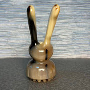 Yak Horn Rabbit Scalp Massager — Charcoal-Patched Grain, Hand-Carved