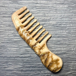 [20-30Y Rare Crust] Hand-Carved Argali Horn Scalp Massage Comb | Double Fish Pattern Vintage Meridian Gua Sha Tool | 100% Natural, Un-dyed & Eco-Friendly