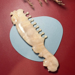 [Rare Creamy Gold] Hand-Carved Argali Horn Scalp Massage Comb | Double Fish Craft Meridian Gua Sha Tool | 100% Natural, Eco-Friendly & Un-dyed