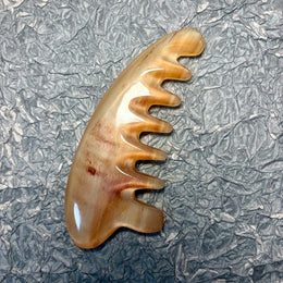 [Rare Amber Gold] Pocket-Sized Argali Horn Scalp Massage Comb | Crescent Moon Meridian Gua Sha & Acupressure Point Tool | 100% Natural Anti-Static Hair Care