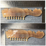 [Rare Creamy Gold] Hand-Carved Argali Horn Scalp Massage Comb | Double Fish Craft Meridian Gua Sha Tool | 100% Natural, Eco-Friendly & Un-dyed